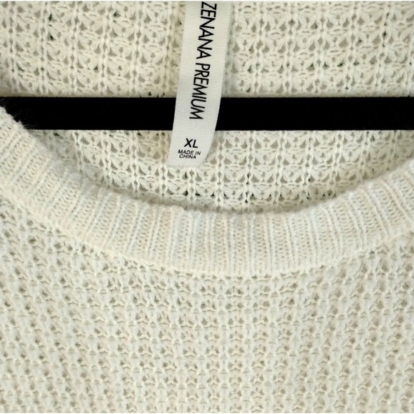 Zenana Sweater Size XL Open Weave Knit Cream Crew Neck Baggy Slouchy Lagenlook - Picture 3 of 7